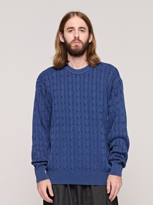 CB PIGMENT CABLE ROUND KNIT (NAVY)