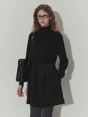 BOUCLE WOOL BELL-LINE MIDI SKIRT BLACK_UDSK3D223BK