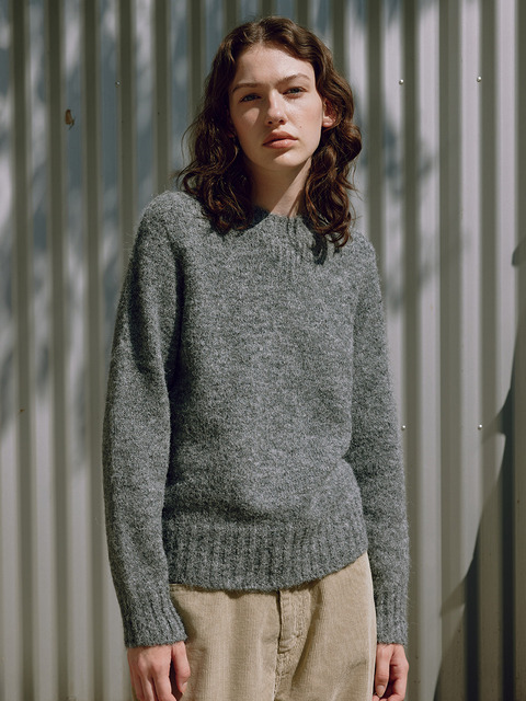 니트 - 니틀리 (KNITLY) - [Women] Whole Garment Wool Sweater (Grey)