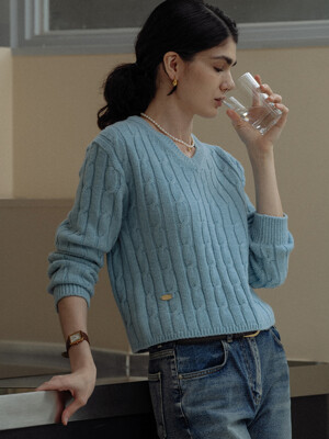 Cashmere blended cable knit(Sky blue)