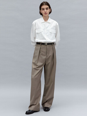 seasonless wide tuck slacks (dove beige)