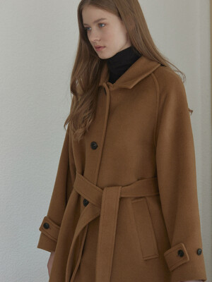 Wool Raglan Belted Coat - Camel