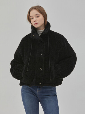 ECO FUR HIGH NECK STRING COAT BLACK