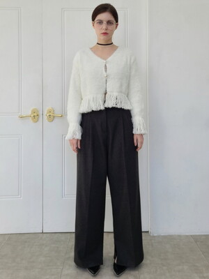 밑단 슬릿 2턱 기모 와이드 팬츠 slit point wide pants