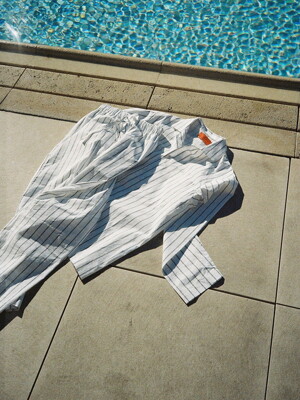 [Achim] 100% Cotton Pajamas for Unisex (Striped-White Long Pants Set)