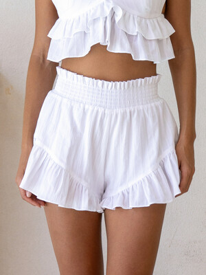 Sofia White Ruffled Cotton Shorts