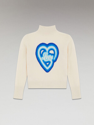 Light Neon Heart Mock Neck Sweater Ivory