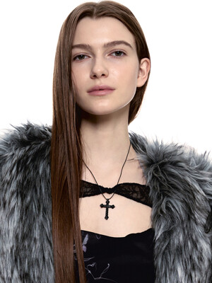 NO.475 [BLACK] KNOT CROSS LEATHER NECKLACE