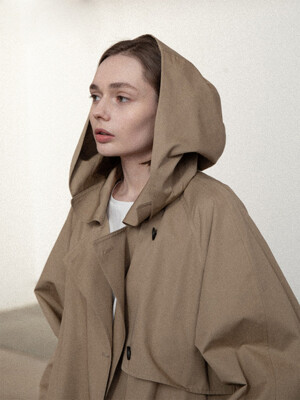 Cotton Hooded Trench Coat (beige)