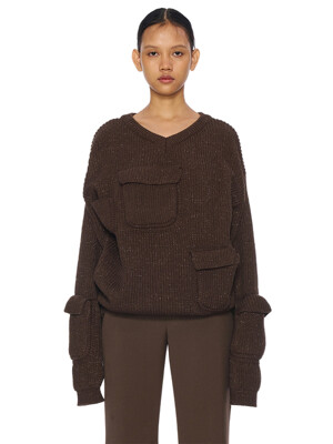 BROWN GLOSSY POCKET KNIT