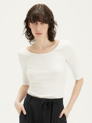 Scoop neck Ribbed Top_WHITE