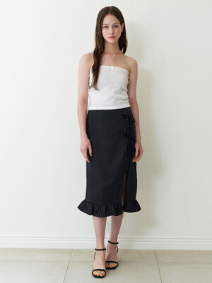 satin layered ribbon skirt - black