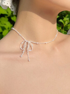 ribbon beads necklace (WHITE)