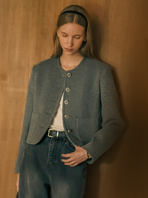 Signature collarless wool jacket_Gray