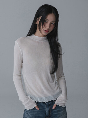 SEE-THROUGH SHIRRING TSHIRT_IVORY