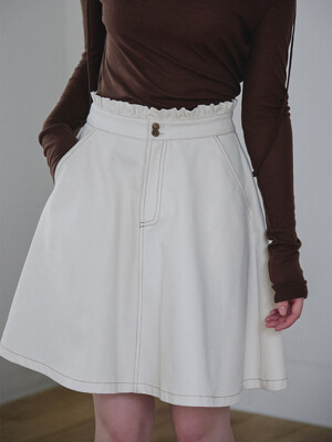 STITCH DETAIL FLARE SKIRT_IVORY