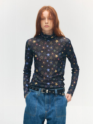 STAR PRINTED TURTLENECK T-SHIRT_black/colored