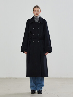 DOUBLE BREASTED BALMACAAN COAT - BLACK