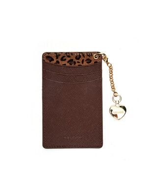 CALF KEYRING CARD WALLET, REOPARD BROWN