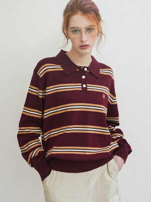 SIKN2136 클래식 스트라이프 카라 니트_Burgundy