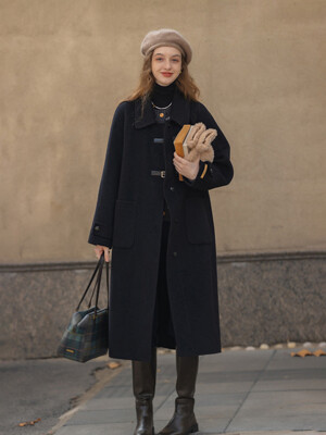 CAEL handmade wool buckle long coat_BLACK