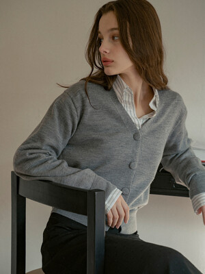KN4262 브이넥 볼드 버튼 카디건_Melange gray