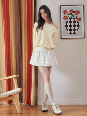 레이스 볼륨 셔링 미니스커트 [WHITE] / WBE1L13509