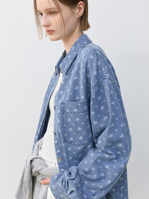 FLOWER FRAYED DENIM SHIRT(BL-4302)