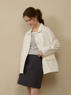 OPEN POCKET COTTON HALF JACKET IVORY