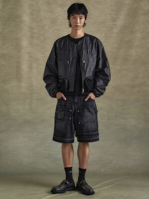 UNISEX PATCHWORK DENIM SHORTS apa806u(BLACK)
