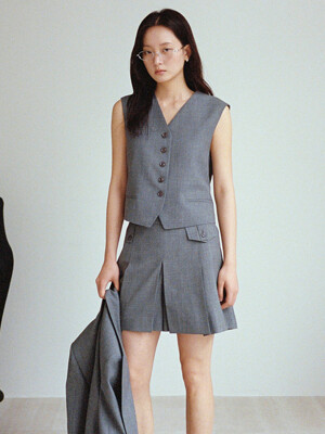 MARCEL V-neck masculine back point vest_Mid Grey