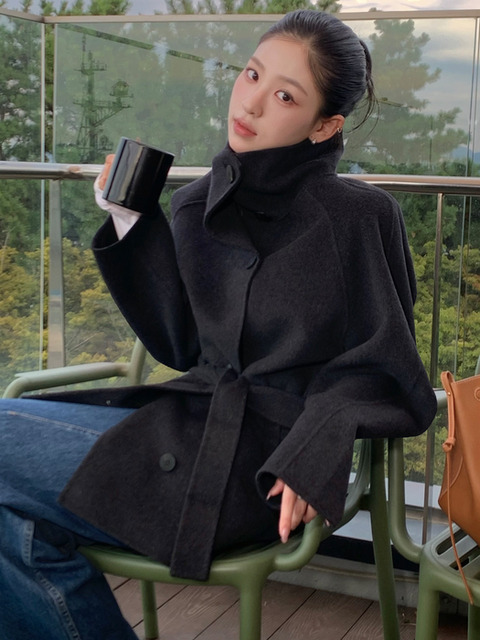 하시에 [유니 PICK] FUNNEL NECK CASHMERE BLENDED HALF COAT [3COLORS]