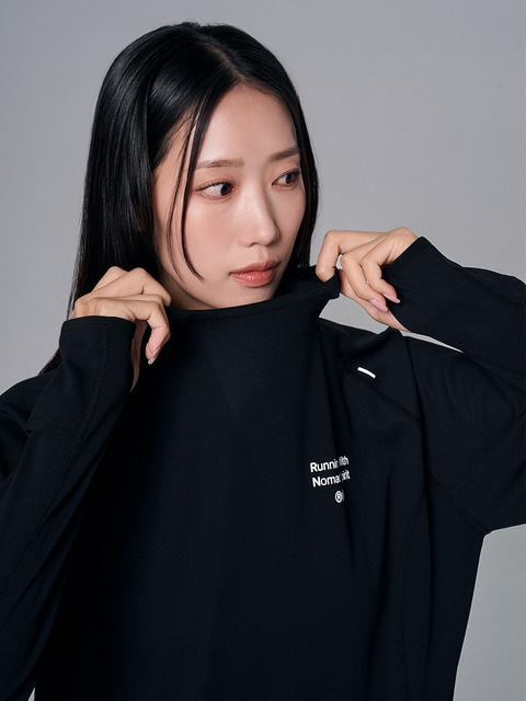 러마드 리프 그리드 니트 후드_블랙