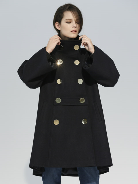 BIG GOLD BUTTON CAPE COAT_DARK NAVY