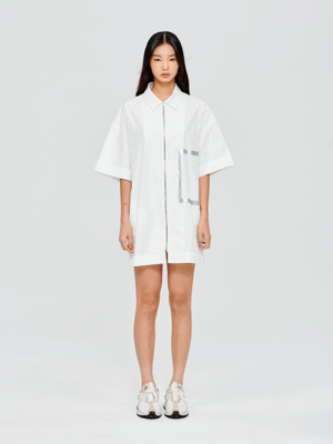 에디스 집업 롱 셔츠 EDITH ZIPUP LONG SHIRT, WHITE