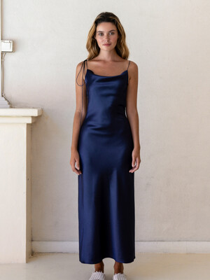 Kristen Navy Satin Slip Dress