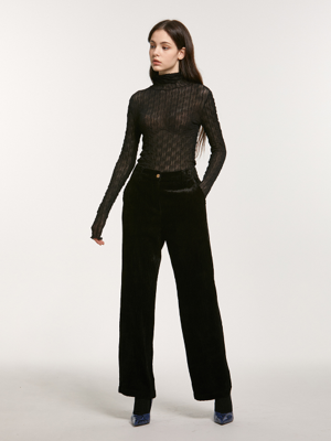 Velvet Corduroy Semi Wide Pants_Black