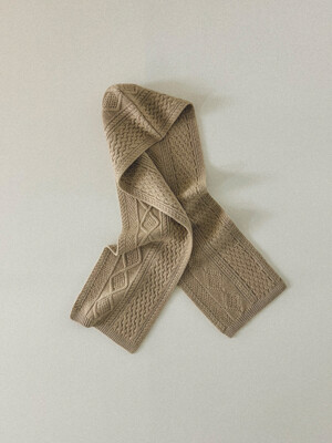 HOODED CABLE-KNIT MERINO SCARF - BEIGE