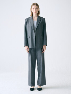 [Day-wool] Summer Wool Blazer + Wide-leg Trousers SET