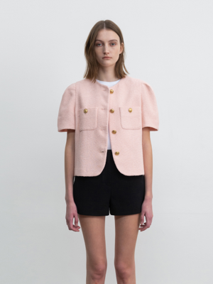 Half Sleeves Tweed Jacket Pure Pink (JWJA3E912P1)
