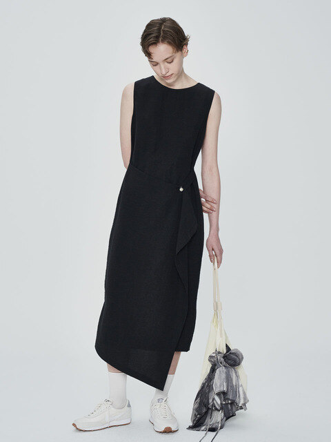 원피스 - 비먼 (VIMUN) - linen-blend wrap dress_black