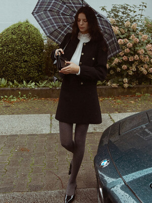 [SET]MATILDA Wool crepe bomber jacket + DIVYA Semi A-line wool crepe mini skirt (Black)