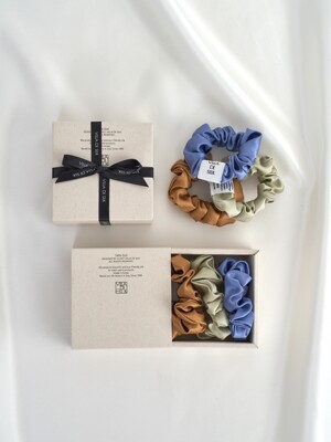 Baby scrunchie 3set (Light Khaki/Camel/Vintage blue) 실크 스크런치 세트