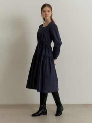 A SQUARE NECK SHIRT DRESS_NAVY