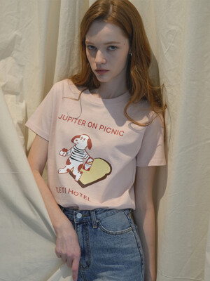 Dog Parfait Art Work Printing T-shirt (Pink)