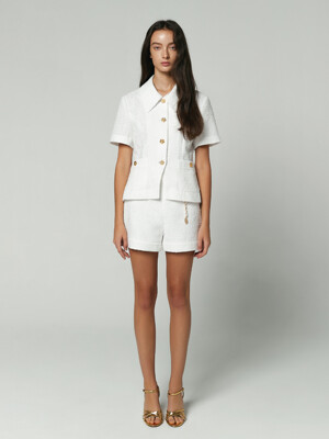 LOGO CHAIN BELTED TWEED SHORT - WHITE