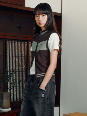 [Mmlg W] LAYERED KNIT VEST (BROWN)