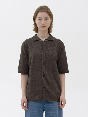 [Women] Textured Paper Half Shirt (Khaki/Brown)
