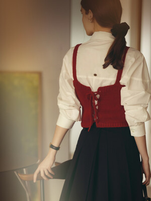 Back ribbon pointed bustier_Red