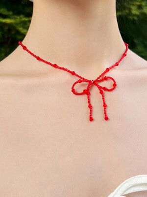 ribbon beads necklace (RED)
